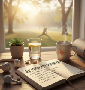 Mental Health, Morning Routine, Wellness Tips, Self-Care Habits, Holistic Health, Morning Rituals, Anxiety Relief, Healthy Lifestyle, Mindfulness, Productivity.